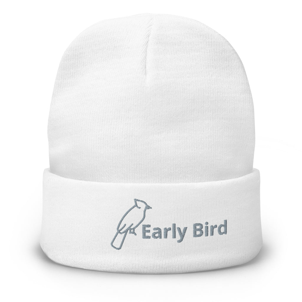 Embroidered Beanie featuring Early Bird logo, perfect for warmth and style during chilly mornings.